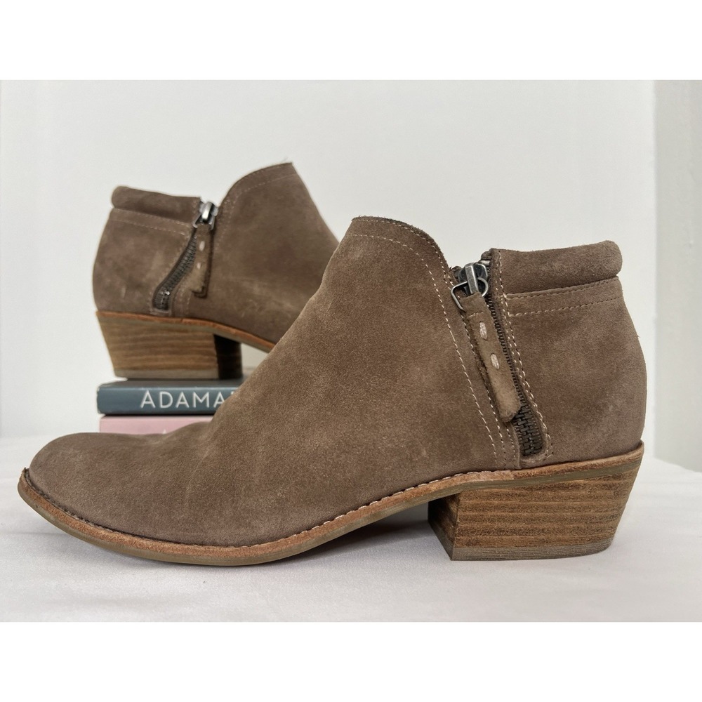 Steve Madden Tobii Suede Taupe Leather Ankle Boho Booties Boots Side Zip Size 8